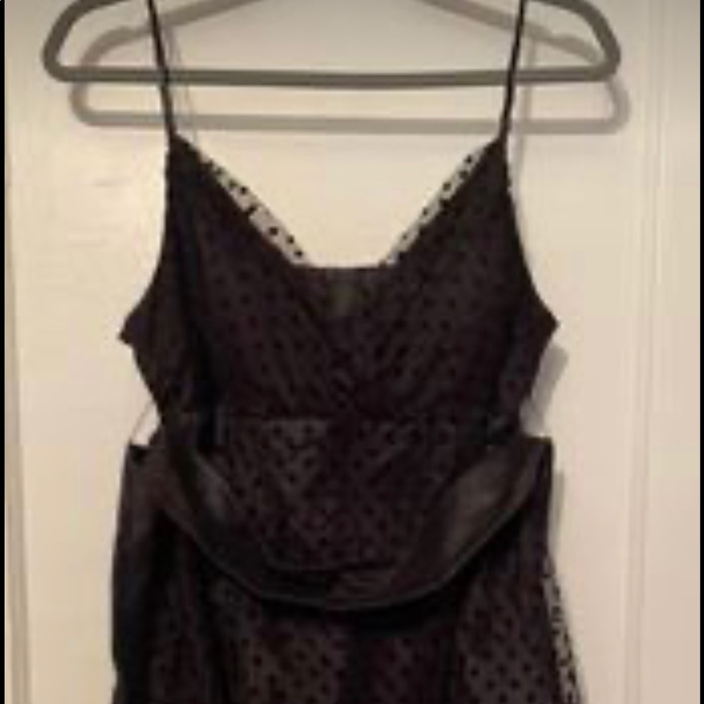Onyx Nite Flocked Dot Mesh Black Spaghetti Strap with Lining Dress -  Size 16